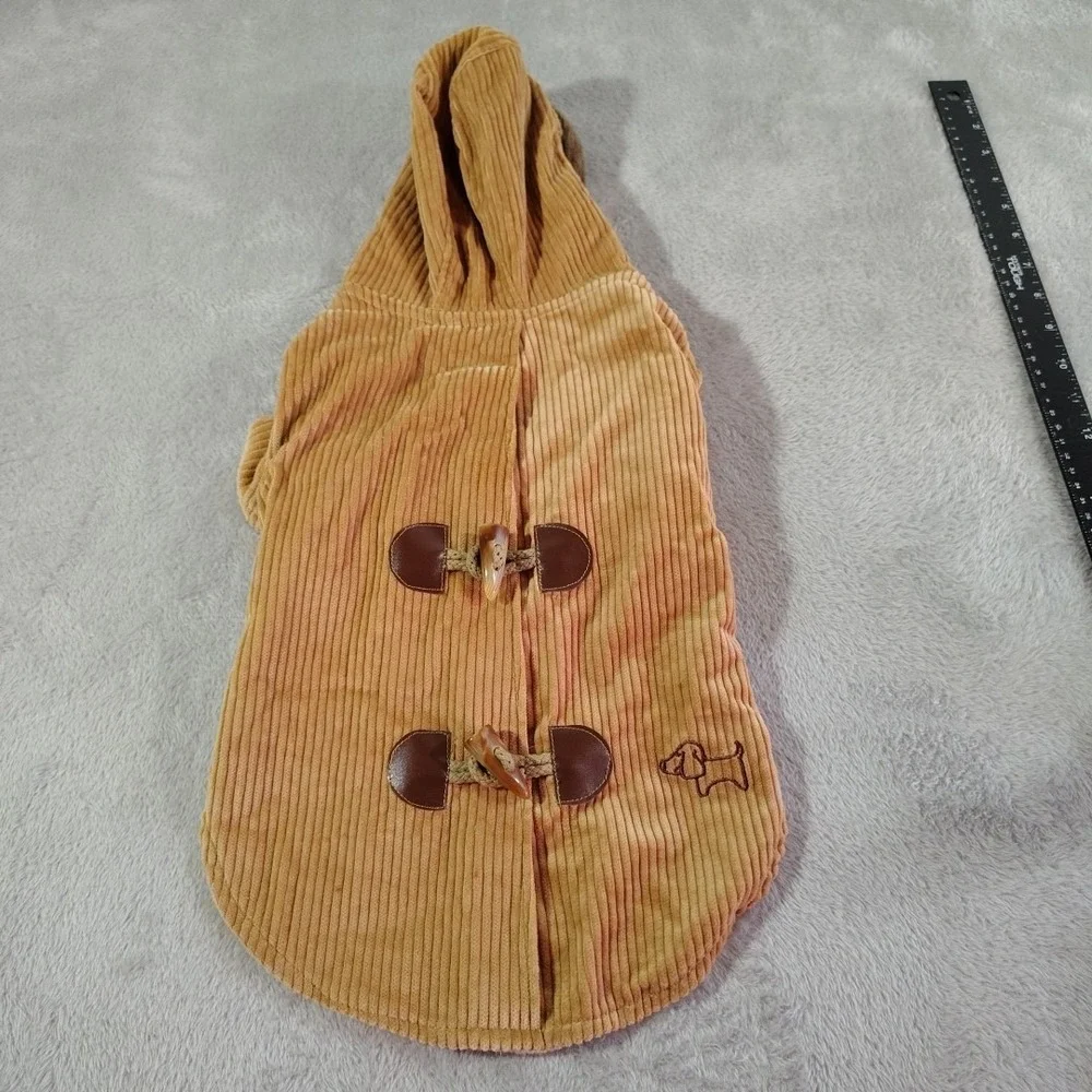 American Dog Outfitters Corduroy Coat M Tan Fleece Toggle Hooded Warm Outdoors